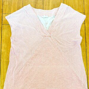 Jane & Delancey Women's Short Sleeve V-Neck Shirt Size Large Ivory/Red